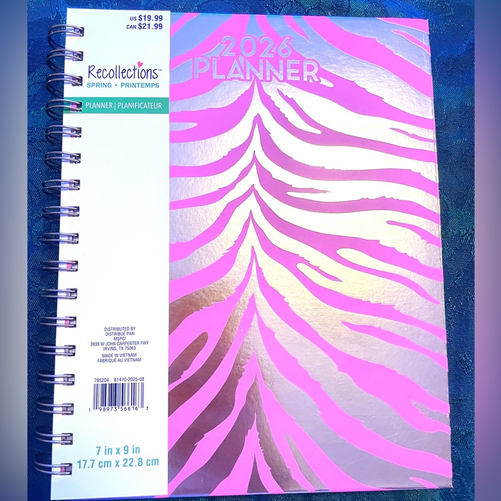 Hardcover Pink Tiger Spiral 2026 Organizational Planner with Gold Accents